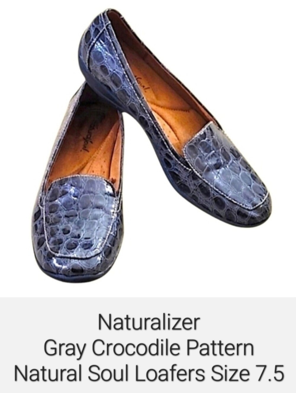 Naturalizer Gray Crocodile-Pattern Loafers